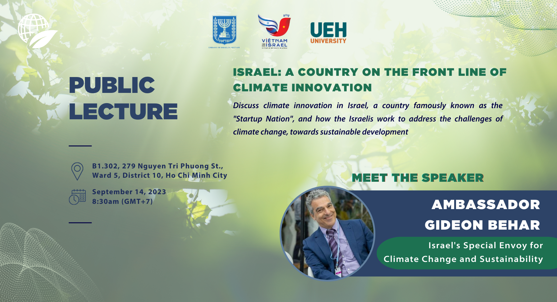 [UEH X ISRAEL EMBASSY] Public Lecture with Israel's Special Envoy for Climate Change  and Sustainability